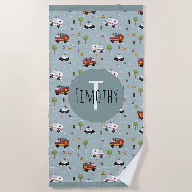 Toalha De Praia Meninos Cute Blue Transport Patterm Kids (Frente)