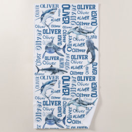 Toalha De Praia Meninos personalizados com colagem de tubarões