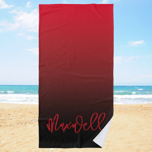 Toalha De Praia Meninos Preto e Vermelho Moderno Nome Personalizad