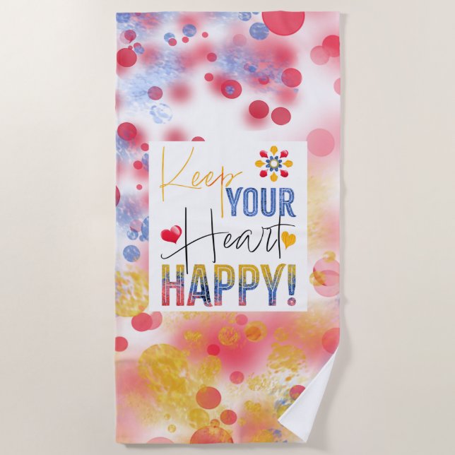 Toalha De Praia Mensagem - mantenha seu coração feliz (Frente)