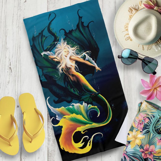 Toalha De Praia Mermaid Dragon Fantasy Blue (Criador carregado)