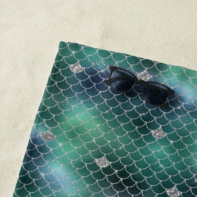 Toalha De Praia Mermaid Silver Teal Ocean Glitz (In Situ)