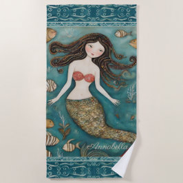 Toalha De Praia Mermaid Watercolor Personalizada