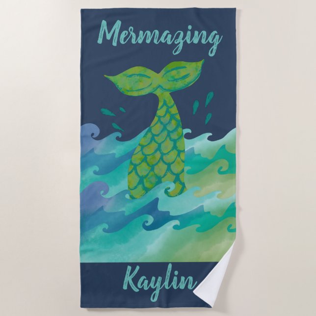 Toalha De Praia Mermazing Mermaid Beach Towel Personalizado (Frente)