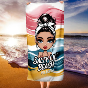 Toalha De Praia Messy Bun Salty Lil' Beach Personalized Name