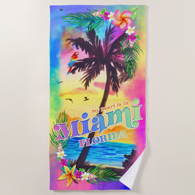 Toalha De Praia Meu Coração está em Miami Beach Towel (Frente)