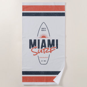Toalha De Praia Miami Surf – Design de Surfboard Sunset Vintage da