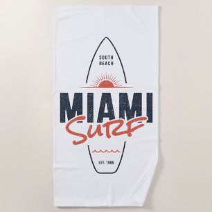 Toalha De Praia Miami Surf – Design de Surfboard Sunset Vintage da