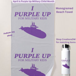 Toalha De Praia Militar-I Roxo para Crianças Militares MonogramaSu