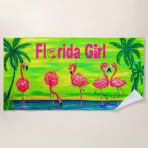Mingling Flamingos Florida Girl Beach Towel