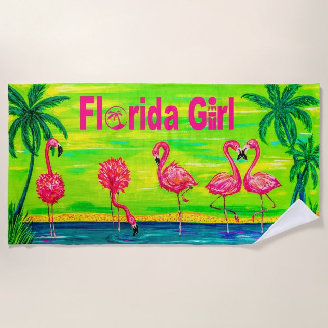 Toalha De Praia Mingling Flamingos Florida Girl Beach Towel (Frente)