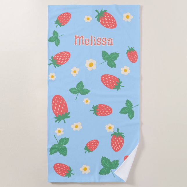 Toalha De Praia Mini Flor de Morango Personalizada  (Frente)