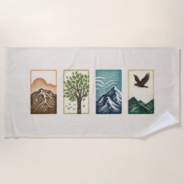 Toalha De Praia Minimal Nature Set – Mountain & Tree Art