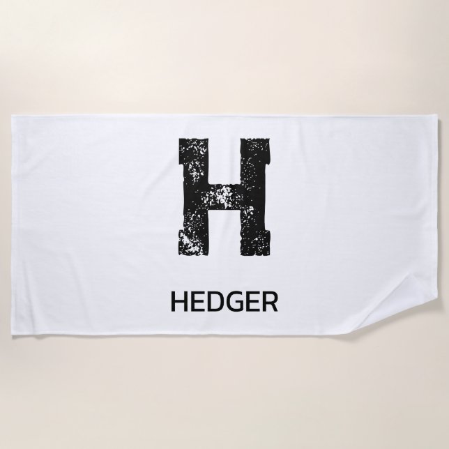 TOALHA DE PRAIA MINIMALIST BLACK ONE LETTER MONOGRAM NAME WHITE (Frente)