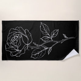 Toalha De Praia Minimalist Rose Line Art – Black and White Flower