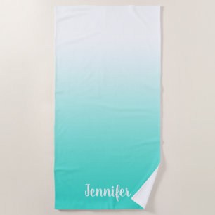 Toalha De Praia Minimalista Moderno Branco ao Turquesa Ombre