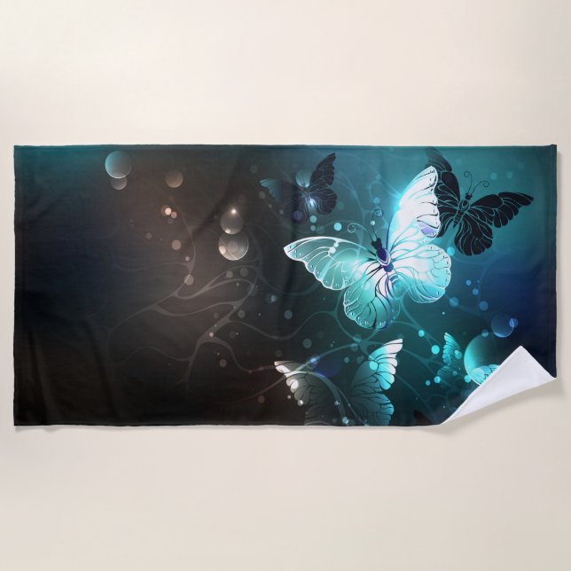 Toalha De Praia Mint Night Butterflies (Frente)