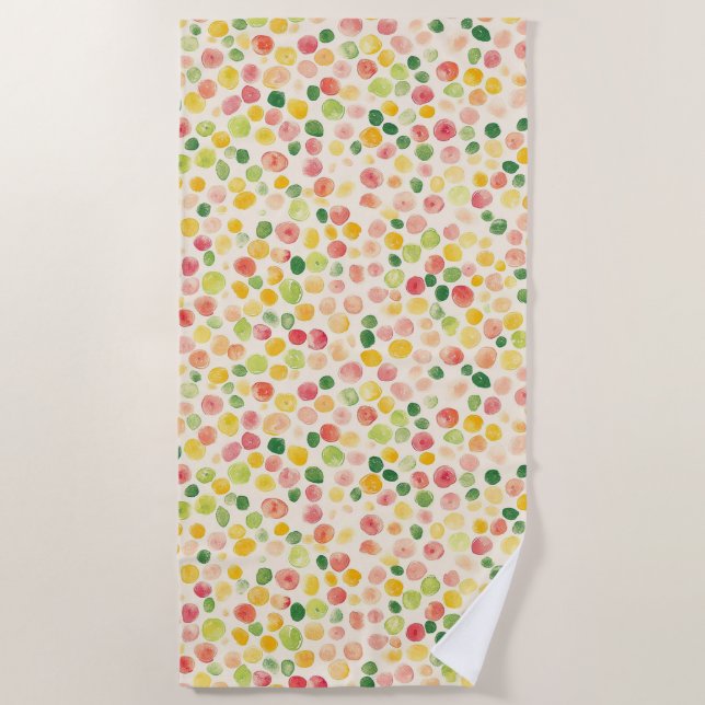 Toalha De Praia Mint Pink Yellow Green Fruity Dots  (Frente)