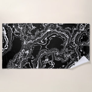 Toalha De Praia Mística Marble - Elegância Agata - preto e branco-