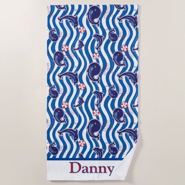 Toalha De Praia Miúdas Baleias E Golfinhos, Torre Praia (Frente)