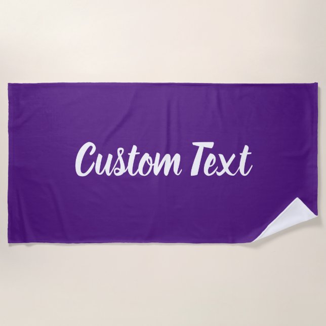Toalha De Praia Modelo de Texto Simples Real Roxo e Script Branco (Frente)