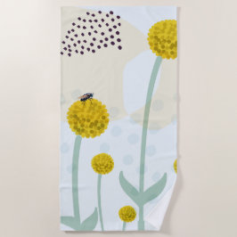 Toalha De Praia Modern Abstract Botanical Yellow Billy Button