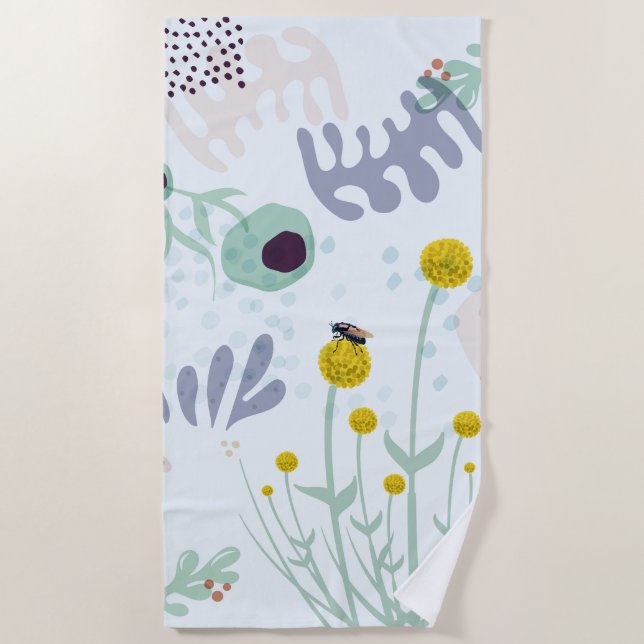 Toalha De Praia Modern Abstract Botanical Yellow Billy Button (Frente)