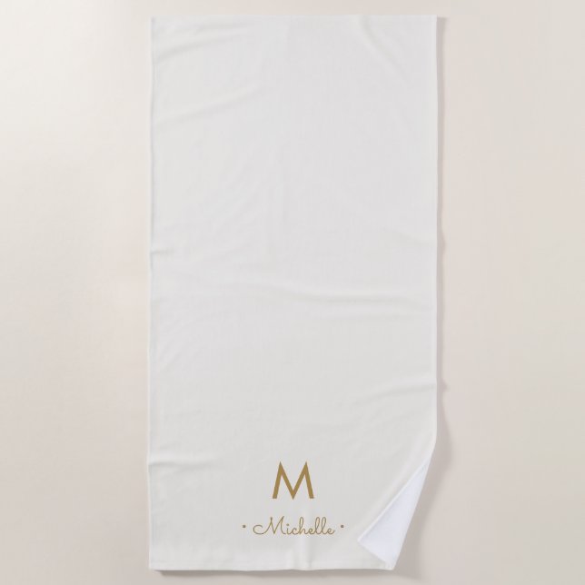 Toalha De Praia Modern Ivory Gold Script Monogram (Frente)