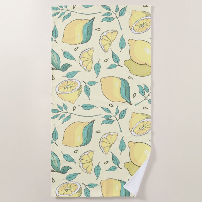 Toalha De Praia Modern Lemon Citrus Summer Personalizado (Frente)