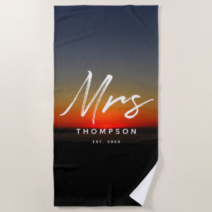 Toalha De Praia Modern Sunset em Manuscrito Minimalista de Água