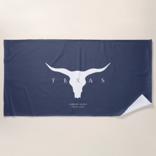 Toalha De Praia Modern Texas Longhorn Summer Custom Name Blue