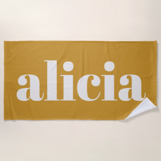 Toalha De Praia Modern Typography Personalized Name Mustard Yellow