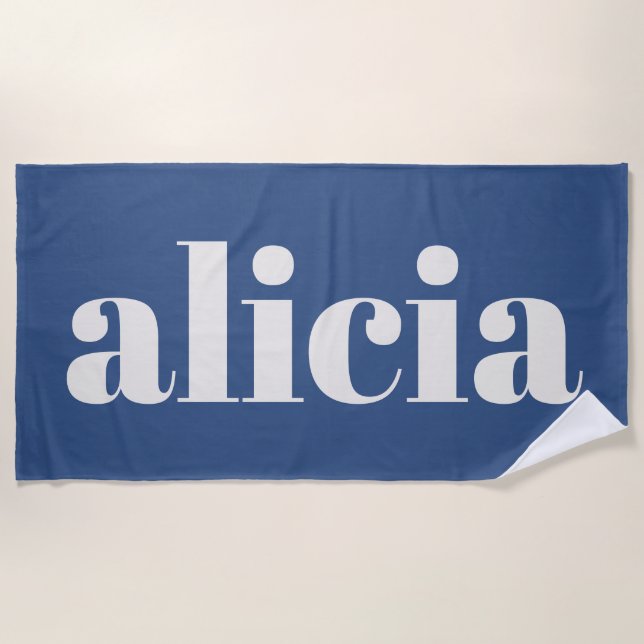 Toalha De Praia Modern Typography Personalized Name Summer Blue (Frente)