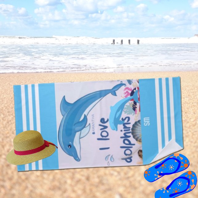 Toalha De Praia Moderno e Legal Adoro Golfinhos Citação (Criador carregado)