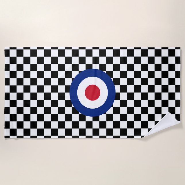 Toalha De Praia Modificação de competência preta Checkered Roundel (Frente)