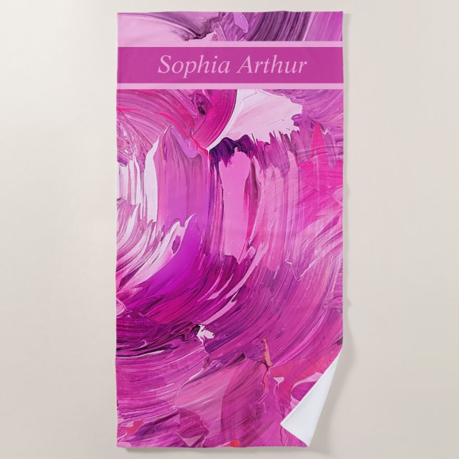 Toalha De Praia Monograma Abstrato Art Puro Rosa (Frente)