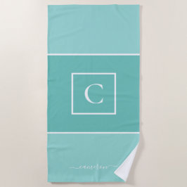 Toalha De Praia Monograma Azul Mint Minimalista Personalizado