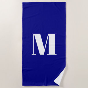 Toalha De Praia Monograma branco azul-cobalto minimalista inicial