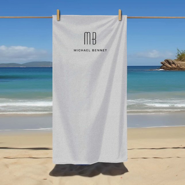 Toalha De Praia Monograma Cinza Moderno (Modern Gray Monogram Beach Towel

)