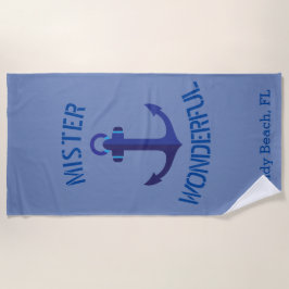 Toalha De Praia Monograma de Âncora Azul