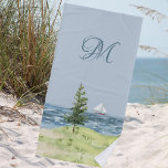 Toalha De Praia Monograma de Areia Costeira de Areia de Aquarelas<br><div class="desc">Esta é de fato uma bela cena litorânea de aquarela com o pequeno veleiro no fundo e um elegante monograma / inicial. Qualquer pergunta sobre o design apenas envie um chat ou um e-mail para charmdesignstudio@rcn.com e nós ficaremos muito satisfeitos em ajudar.</div>