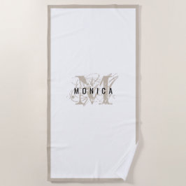 Toalha De Praia Monograma de Beige Moderno Russo Chic