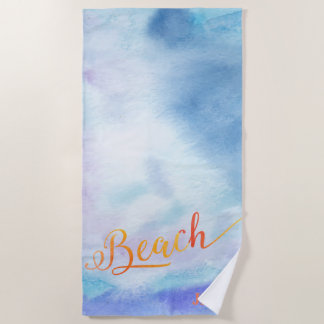 Toalha De Praia Monograma de Cor de Água Azul