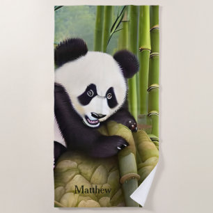 Toalha De Praia Monograma de Crianças de Urso Panda Bonito