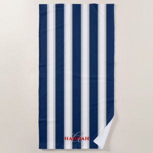 Toalha De Praia Monograma de distribuição de cabana em azul Marinh