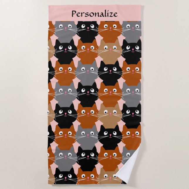 Toalha De Praia Monograma de Felinos Felinos de Gato Gato Gato-Gat (Frente)