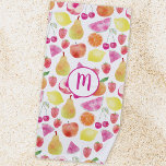 Toalha De Praia Monograma de Fruta de Watecolor<br><div class="desc">Padrão de fruta de aquarela com um monograma. Design de alimentos frescos,  coloridos e bonito. Altere o inicial para personalizar. Arte original de Nic Squirrell.</div>