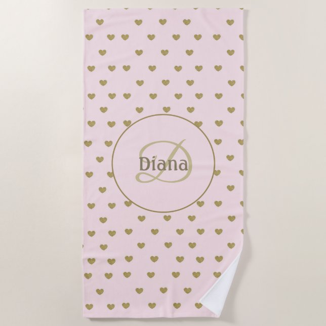 Toalha De Praia Monograma de Iniciais Rosa Blush Moderno Elegante (Frente)