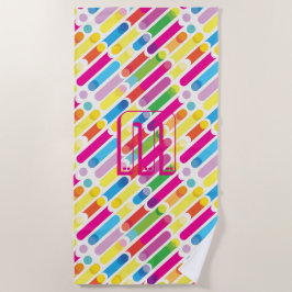 Toalha De Praia Monograma de Linhas Diagonais do Arco-Íris Pop
