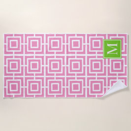 Toalha De Praia Monograma de Malha Quadrada Preppy – Rosa e Lima
